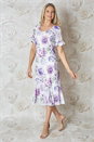 Lilac Floral Print Bias Cut Midi Dress , Image 1 of 3