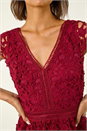 Burgundy Premium Crochet Lace Midi Dress, Image 6 of 6