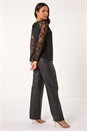 Black Lace Sleeve Stretch Tunic Top, Image 3 of 5