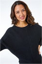 Black Geometric Longline Ribbed Batwing Jumper, Image 4 of 5