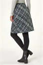 Dark Grey Elastic Waist Check Print Pocket Pencil Skirt, Image 4 of 5