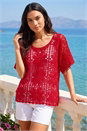 Red Floral Crochet Knit Top, Image 1 of 4