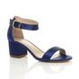 Navy Blue AJVANI Navy Blue Mid Block Heel Ankle Strap Sandals, Image 1 of 6