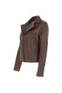Brown 'Eva' Leather Biker Style Jacket Women Coat, Image 3 of 5