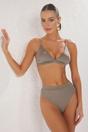 Khaki Triangle Bikini Set with Adjustable Straps and High Waist Bottom, Image 1 of 3