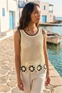 Natural  Crochet Floral Knit Vest, Image 2 of 4