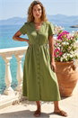 KHAKI Twill Button Down Midi Dress, Image 1 of 4