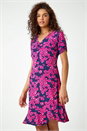 Fuchsia Floral Print Stretch Jersey Tea Dress, Image 2 of 6