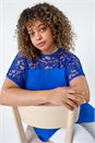 Royal Blue Curve Lace Yoke Stretch Jersey Tunic Top, Image 1 of 5
