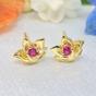 Gold Ruby July Birthstone Larkspur Birthflower Gold Plated Stud Earrings, Image 4 of 4