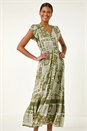 KHAKI Patchwork Lace Trim Maxi Dress, Image 4 of 5