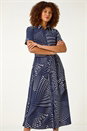 Navy  Spot Print Shirt Midi Dress, Image 4 of 5