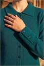 Dark Green Petite Button Collar Knit Dress, Image 4 of 4