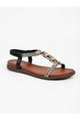 Black iKrush Black Grace Rhinestone Chain Flat Sandals, Image 5 of 8