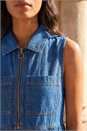 Denim Collared Front Zip Midi Dress, Image 4 of 4