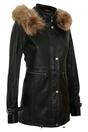 Black Leather Hooded Parka Jacket-Putian, Image 2 of 5