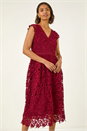 Burgundy Premium Crochet Lace Midi Dress, Image 2 of 6