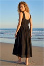 Black Seersucker V-Neck Midi Dress, Image 3 of 4