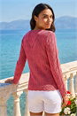 Cerise Scallop V-Neck Knit Jumper, Image 3 of 4