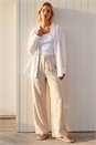 Natural  Linen Blend Wide Leg Trousers, Image 2 of 4