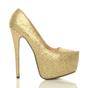 Gold AJVANI Gold High Heel Platform Court Shoes, Image 2 of 5