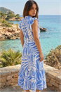Blue Leaf Print V-Neck Midi Dress, Image 3 of 4