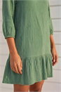 Khaki Textured V-Neck Smock Dress, Image 4 of 4