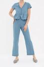 Blue Button Detail Peplum Short Sleeve Pyjama Trouser Set, Image 2 of 4