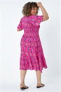 Pink Curve Printed Crinkle Shirred Midi Dress, Image 3 of 5