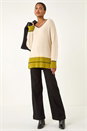 Ivory  Stripe Trim V-Neck Knit Jumper, Image 3 of 5