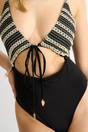 Black Gini London Black Crochet Textured Tie Front Cutout Swimsuit, Image 3 of 4