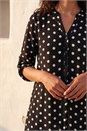 Black Spot Print Longline Buttoned Blouse, Image 4 of 4