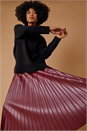 Red Faux Leather Pleated Maxi Skirt, Image 1 of 5