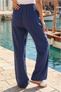 Navy  Linen Blend Wide Leg Trouser, Image 3 of 4