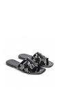 Black XY LONDON Black 'Ellie' Square Toe Cut Out Strap Flat Sandal Slides, Image 4 of 5