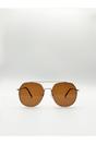 Brown Oversized Rounded Aviator Style Sunglasses, Image 1 of 5