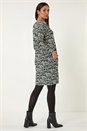 Teal Aztec Print V-Neck Shift Stretch Dress, Image 3 of 5