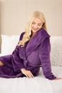 Purple Camille Lingerie Purple Supersoft Fleece Ribbed Collar Robe, Image 6 of 7