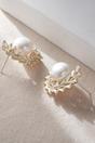 Gold Mia Gioielli Gold Leaf & Pearl Sparkly Statement Stud Earrings, Image 2 of 2