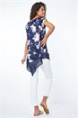 Navy  Floral Asymmetric Chiffon Hem Top, Image 3 of 5
