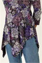 Purple Floral Puff Print Hanky Hem Top, Image 5 of 5