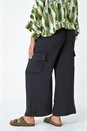 Black Curve Linen Look Wide Leg Trousers, Image 3 of 5