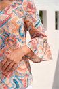Orange Geometric Print Flute Sleeve Top, Image 4 of 4