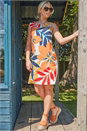 Orange Tropical Floral Print Shift Dress, Image 3 of 4