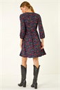 Purple Print Trim Detail Stretch Dress, Image 3 of 5