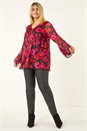 MAGENTA Curve Floral Ruffle Mesh Top, Image 3 of 5