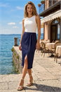 Navy  Textured Belted Pencil Skirt, Image 1 of 4