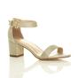 Gold AJVANI Gold Mid Block Heel Ankle Strap Sandals, Image 1 of 6
