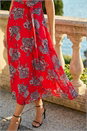Red Floral Print Pleat Neck Midi Dress, Image 4 of 4