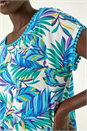 Blue Tropical Leaf Bobble Trim Top, Image 5 of 5